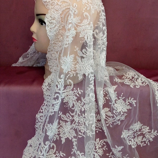 Church mantilla Ivory lace embroidered veil  Wedding veil Chapel veil Orthodox mantilla Catholic mantilla Latin mass Mother's day gift