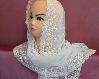 Church mantilla white lace Wedding veil Chapel veil mantilla Orthodox mantilla Catholic mantilla Mother's day gift