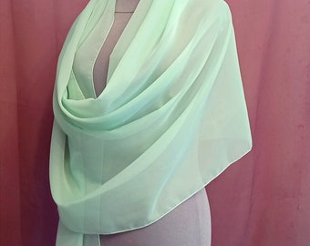 Châle vert menthe en mousseline de soie : boléro de mariage, enveloppe de demoiselle d'honneur (220 cm)