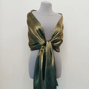 The organza scarf is shiny, Olive scarf, Khaki wedding bolero, Bridesmaid shawl, Gold greenish shawl or shrug