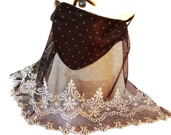 Black Lace Veil Face Mask Anatomical Silk Satin Face Mask Halloween Mesh Masks