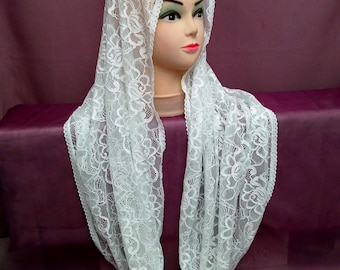 Mantilla de encaje blanco infinito - Para cubrir la cabeza en iglesias y bodas