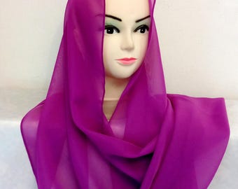 Purple long chiffon scarf 2m, Head cover, Mother's day gift