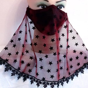 Star veil face mask Belly dancer mask Face mask black Halloween Black stars on red