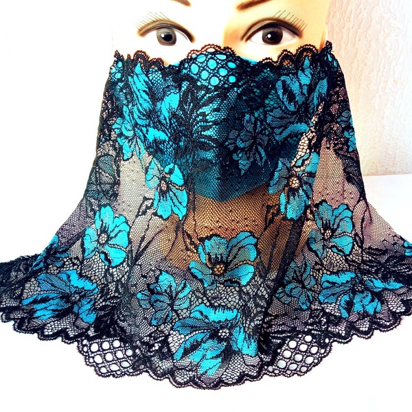 Embroidered veil face mask Belly dancer mask Face mask black with turquoise Christmas present ideas