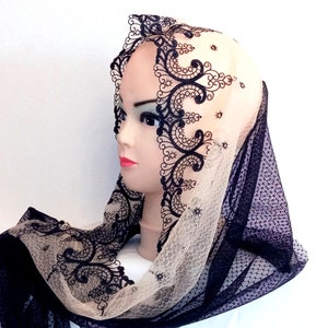 Church mantilla lace Black wedding veil Chapel veil mantilla Orthodox mantilla Catholic mantilla Mother&#39;s day gift
