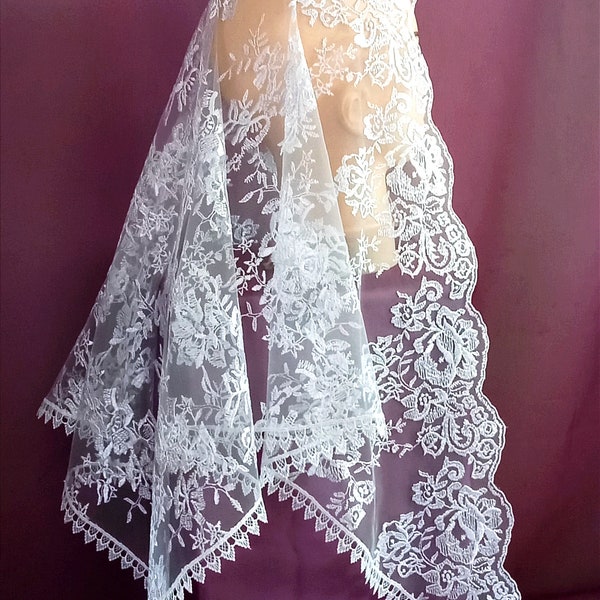 Large white lace veil Full lace mantilla Chapel veil Orthodox mantilla Catholic mantilla Mother's gift Handmade wedding veil from Ukraine