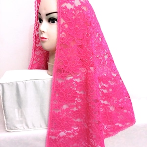 Hot pink mantilla, Raspberry church veil, Fuchsia orthodox mantilla, Catholic mantilla, Latin mass, Mother&#39;s day gift, Wedding veil