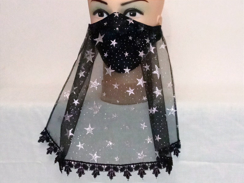 Star veil face mask Belly dancer mask Face mask black Halloween image 1