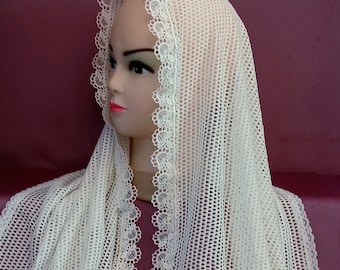 Church mantilla in ivory mesh lace Catholic Mantilla Mother's Gift Vintage Mantilla Chapel veil from Ukraine