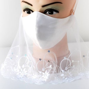 Veil style face mask wedding Bridal white lace Anatomical face cover