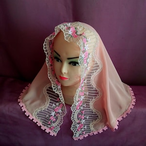 Dusty rose chiffon veil Chapel veil Orthodox mantilla Catholic mantilla Latin mass Christmas gift Wedding veil