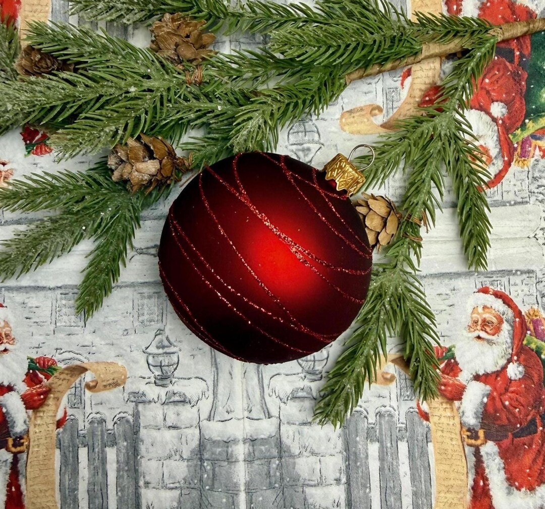 Christms Deep Red Glass Red Ornament Christmas – Deep Red Handmade Bauble Glitter Swirl ...