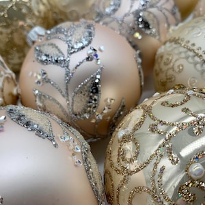 Christmas ornament set 20 beige assorted christmas glass balls handmade gift winter decor family ornament vintage ornaments