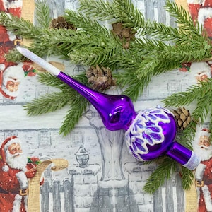 Purple Glass Christmas Tree Topper – Hand Blown Finial Ornament – Vintage Holiday Decoration – Christmas Ornament – Elegant Tree Top