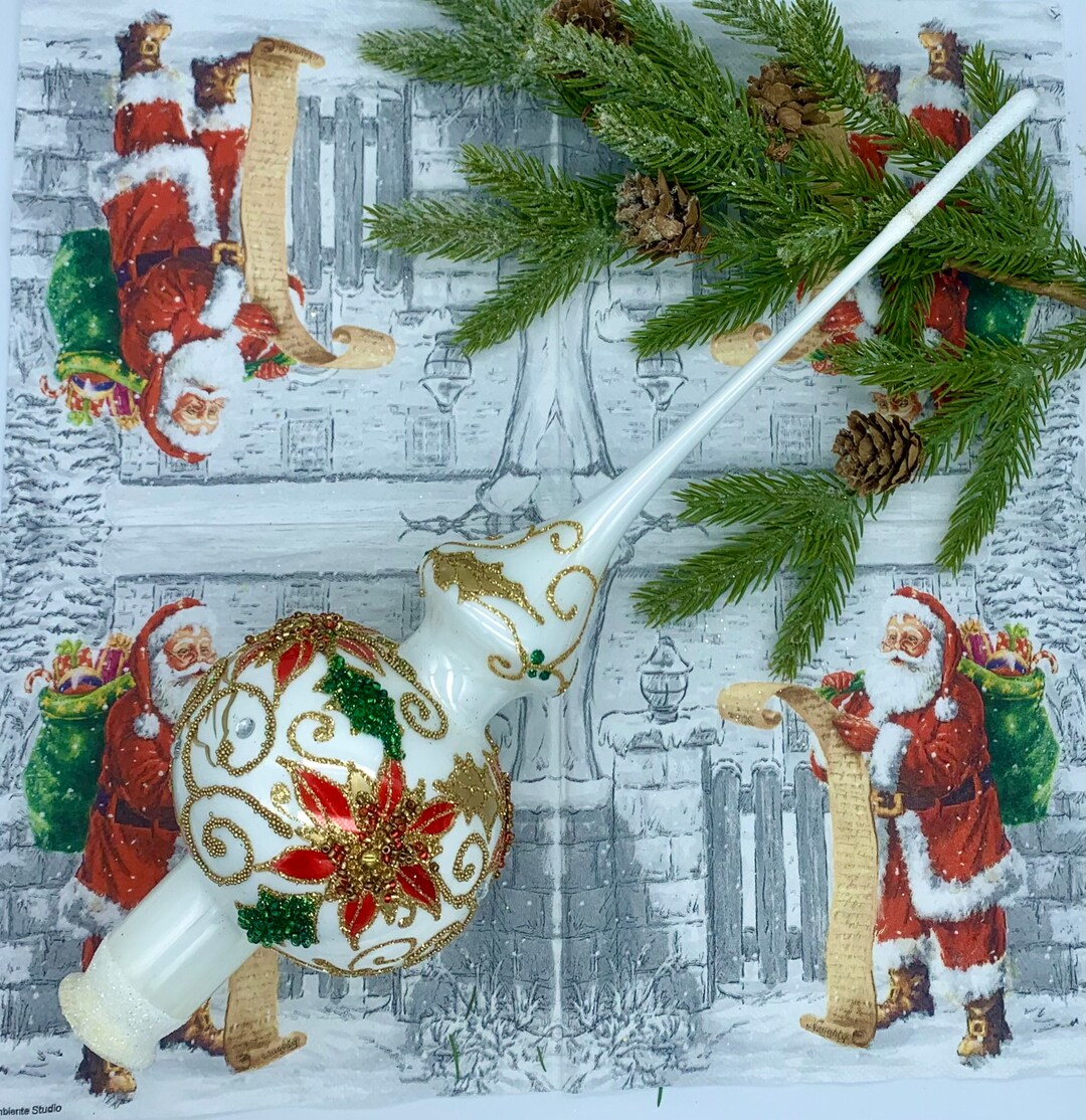 Big Christmas Glass Tree Topper White Glass Finial Top With Etsy