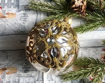 Christbaumschmuck mit Goldglitzer, Handgemachte Ornamente, mundgeblasene Glaskugel, Christbaumkugeln, Weihnachtsglasschmuck 2022