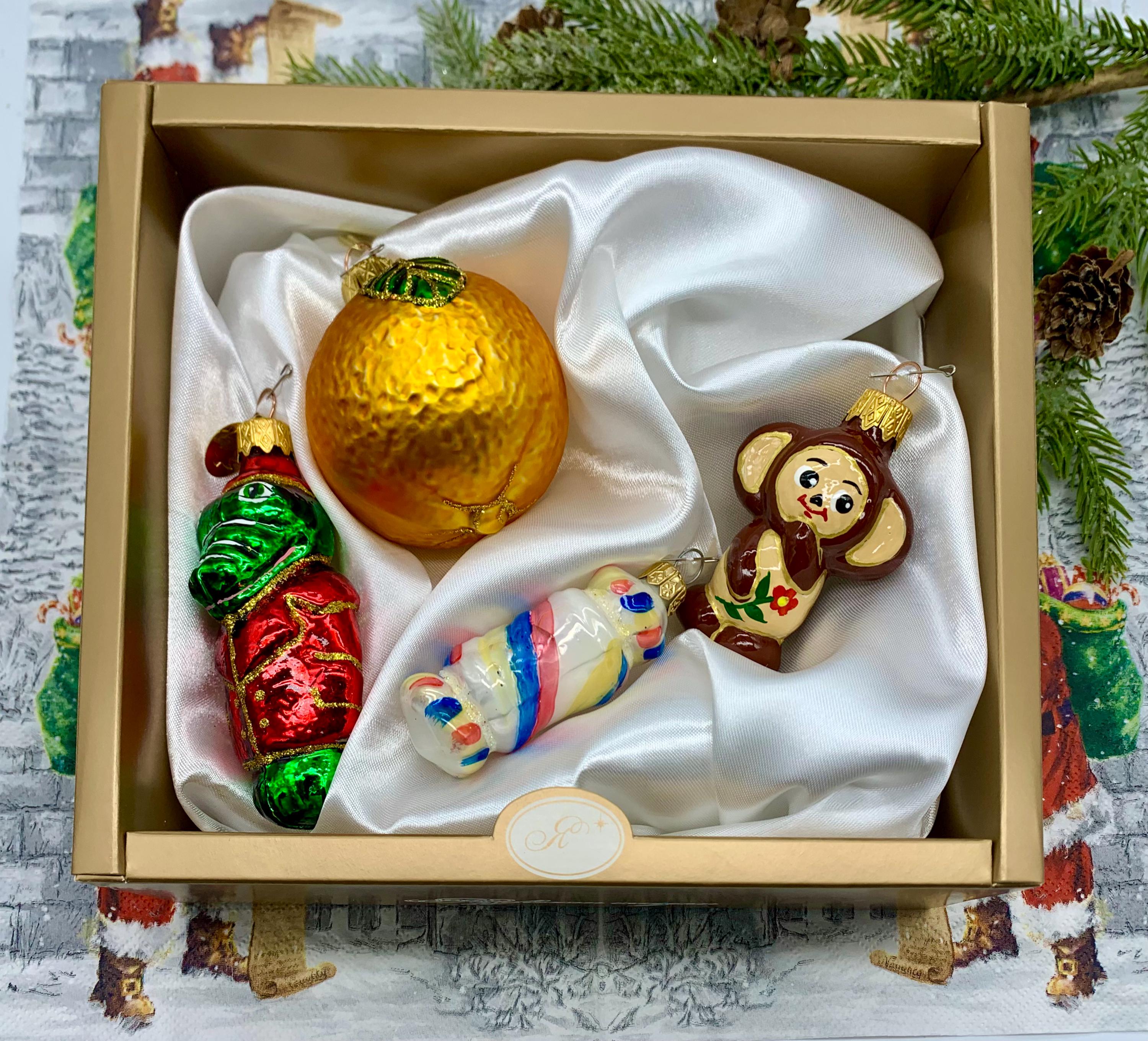 Handmade Glass Ornament Set – Cheburashka & Gena the Crocodile