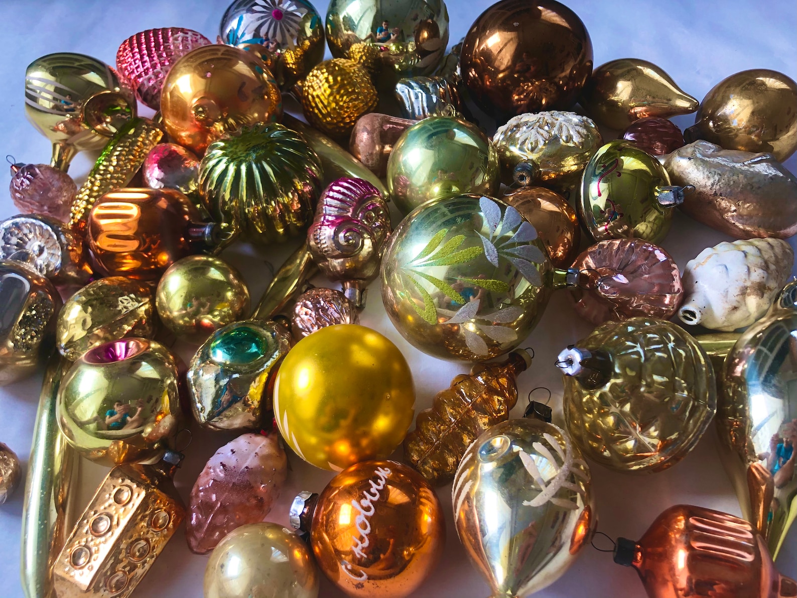 30 Assorted Gold Glass Ornaments Setchristmas Glass Etsy