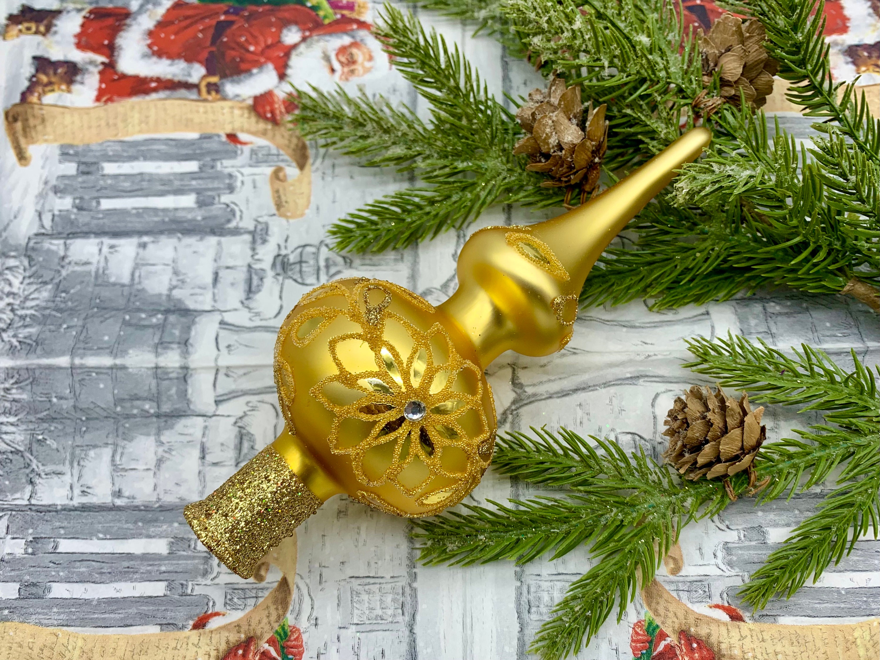 Small Gold Christmas Glass Tree Topper, Authentic Glass Ornament, Elegant Old Style Tree Decor