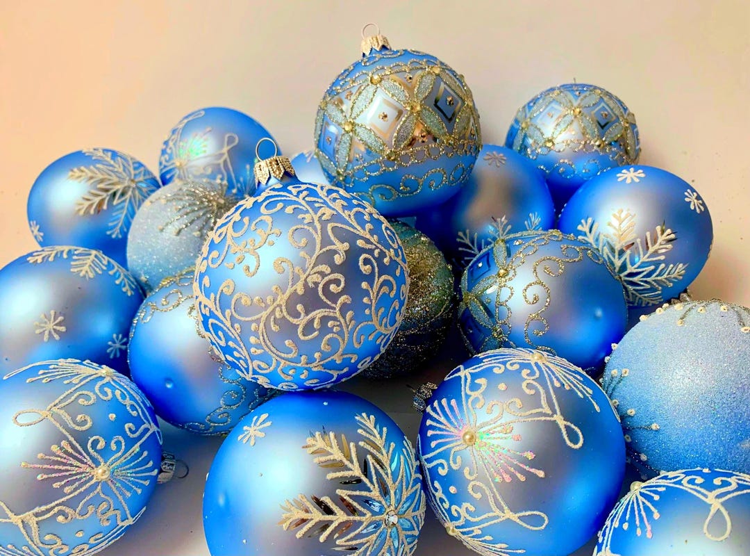 ブルーのクリスマスオーナメント – シルバーガラスオーナメント 30個