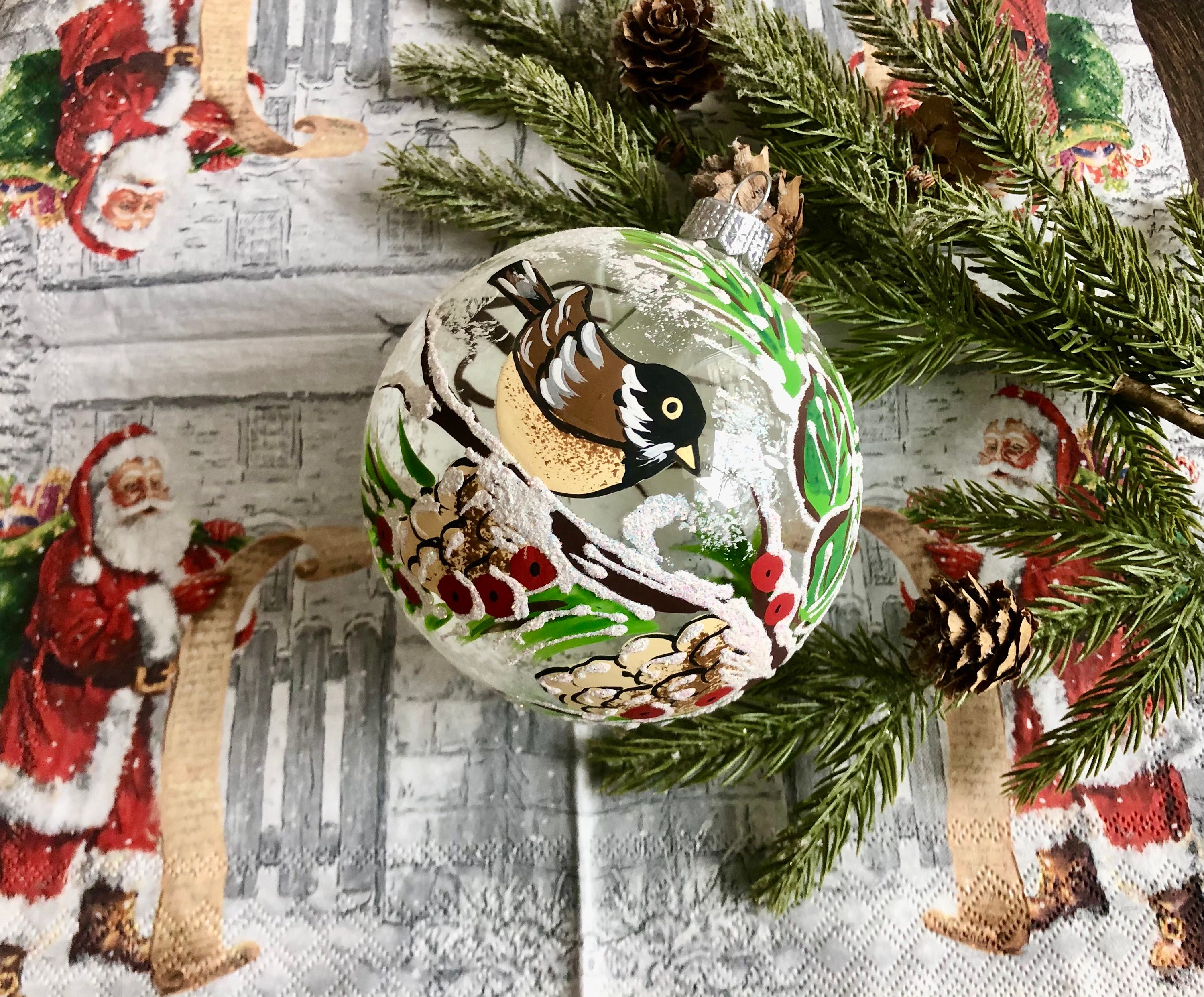Artisan Christmas Bird Glass Ornaments