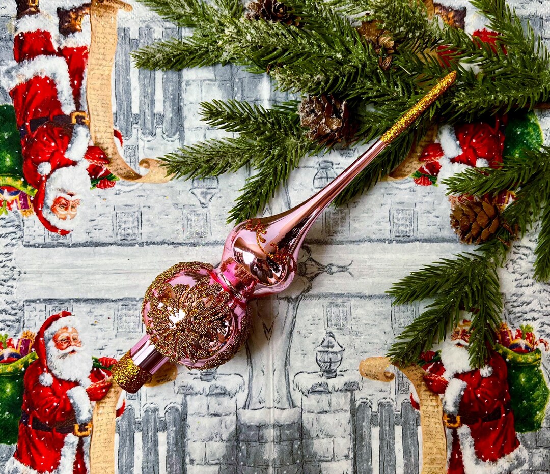 Large Pink Tree Topper Handmade Pink Tree Topper – Luxury Glass Ornament With Gold Glitter ...