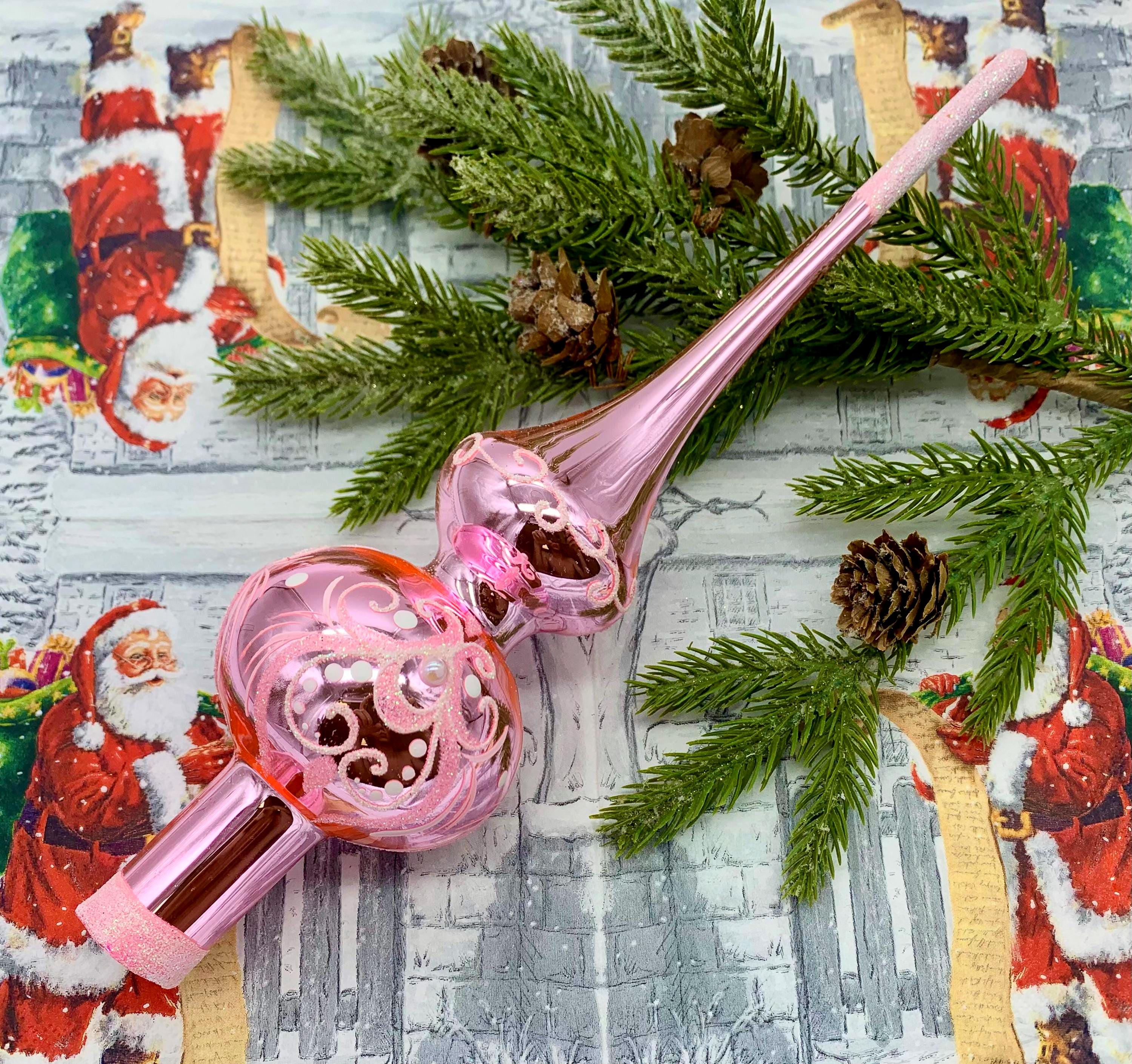 ピンクのガラス製ツリートッパー – 手作りクリスマスフィニアル