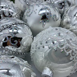 Christmas ornament set 20 silver assorted christmas glass balls handmade gift winter decor family ornament vintage ornaments
