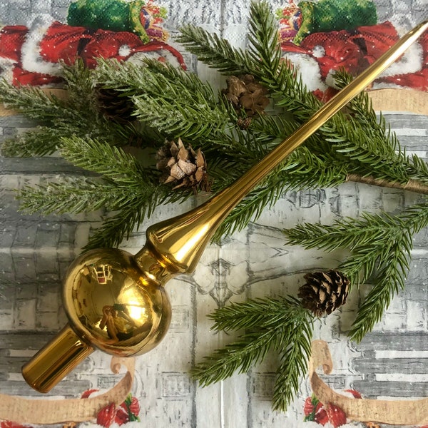 Christmas glass tree topper, Gold Vintage Glass Finial Top, Xmas Tree ornament, Tree DecorationTraditional Finial top, Xmas ornaments 2022