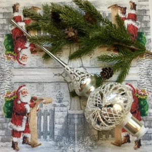 Vintage Christmas glass tree topper 31 cm, White Vintage Christmas glass ornament, Glass Finial Top, Handmade ornament, Xmas toppers 2022