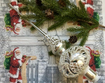 Vintage Christmas glass tree topper 31 cm, White Vintage Christmas glass ornament, Glass Finial Top, Handmade ornament, Xmas toppers 2022
