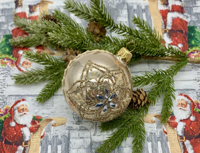 Christmas Glass Ornament Beige Glass Christmas Ball Tree Ornament