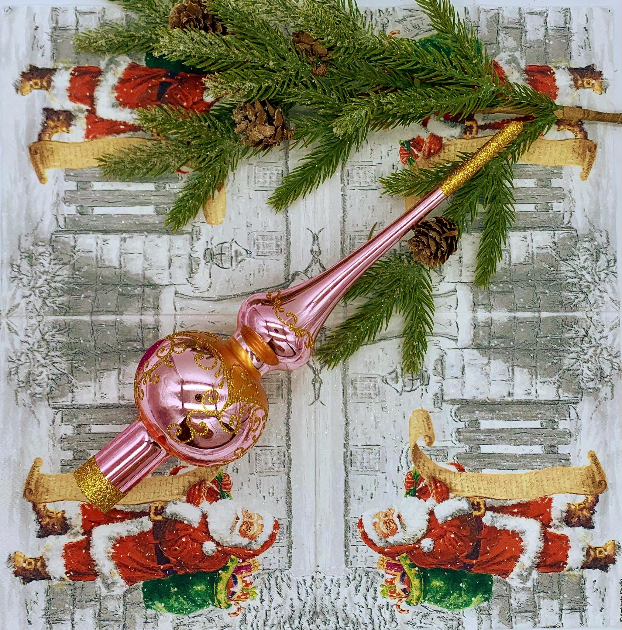 ピンクとゴールドのツリートップ – 27 cm ハンドメイドガラス