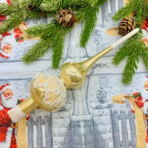 Cream White Glass Tree Topper – Finial Ornament – Pearl Shine with Glitter Accents – Handmade Christmas Decoration – Holiday Tree Accent