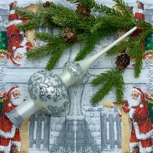 Silver Christmas glass tree topper, Unique Glass topper with branch, Handcrafted Glass, Christmas Gift, Vintage Aluminum Christmas Tree 2023