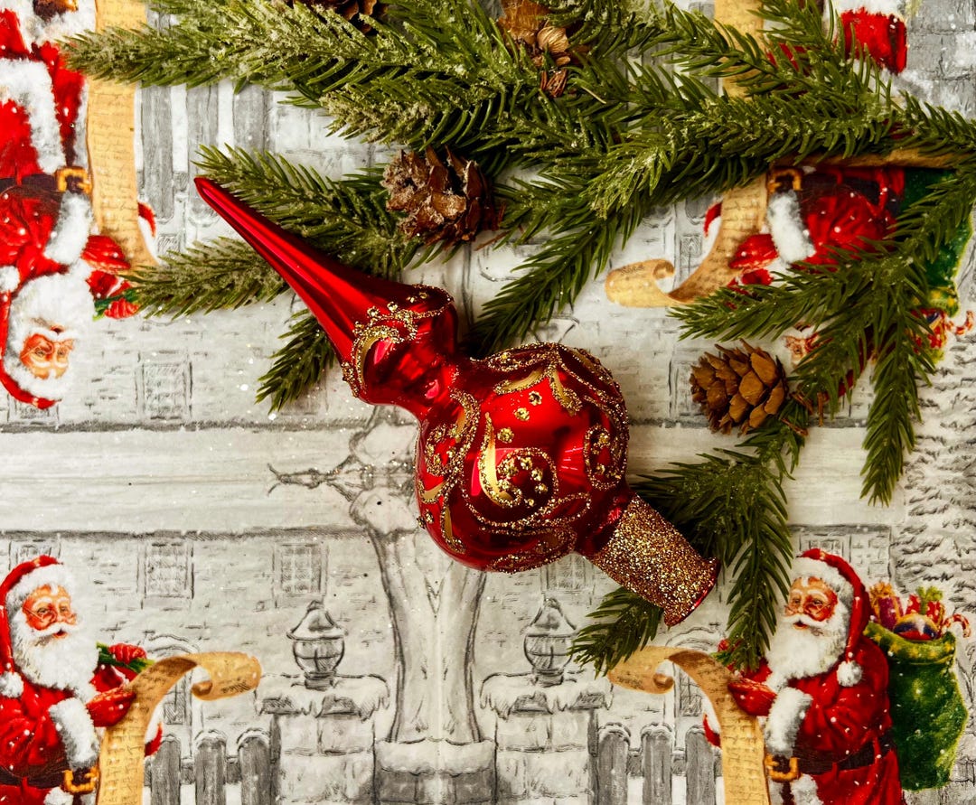 Red and Gold Christmas Tree Topper – Handmade Glass Finial Ornament ...