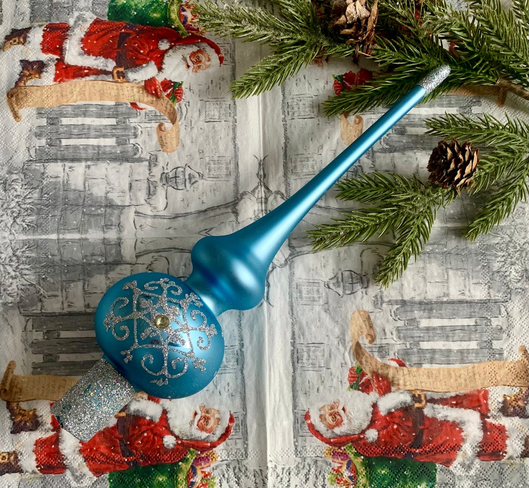 Unique Christmas Tree Topper, Blue Xmas Top, Tree Decoration, Authentic Vintage Ornaments