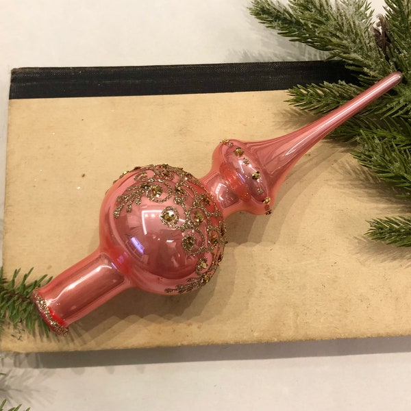 Small Pink, Christmas glass tree topper, Christmas glass ornaments, vintage Christmas ornaments, christmas ornaments,vintage christmas 1950s