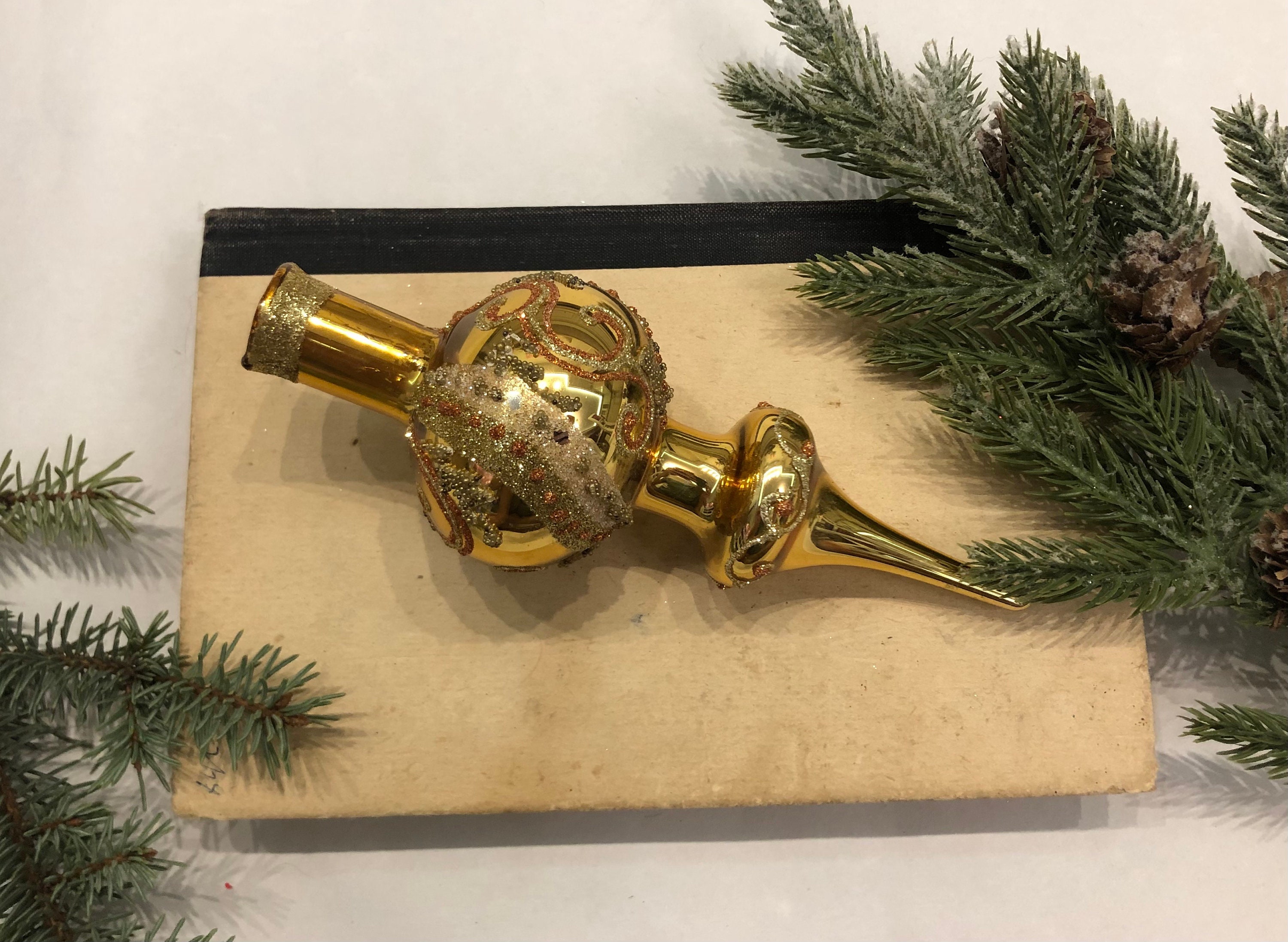 Small Gold Christmas glass tree topper adorno de cristal de Etsy