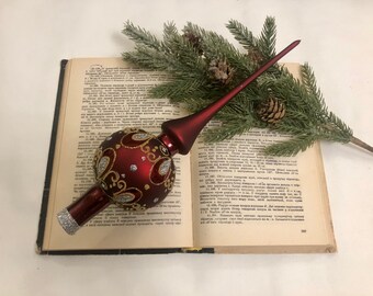 Unique Christmas Tree Topper, Red Xmas Top, Tree decoration, Authentic Vintage Ornament, Elegant old style tree décor, Vintage Finial