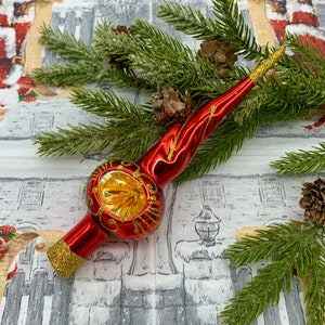 Red Reflector Tree Topper – Vintage Style Christmas Finial – USSR Inspired Glass Ornament – Retro Handmade Holiday Decoration