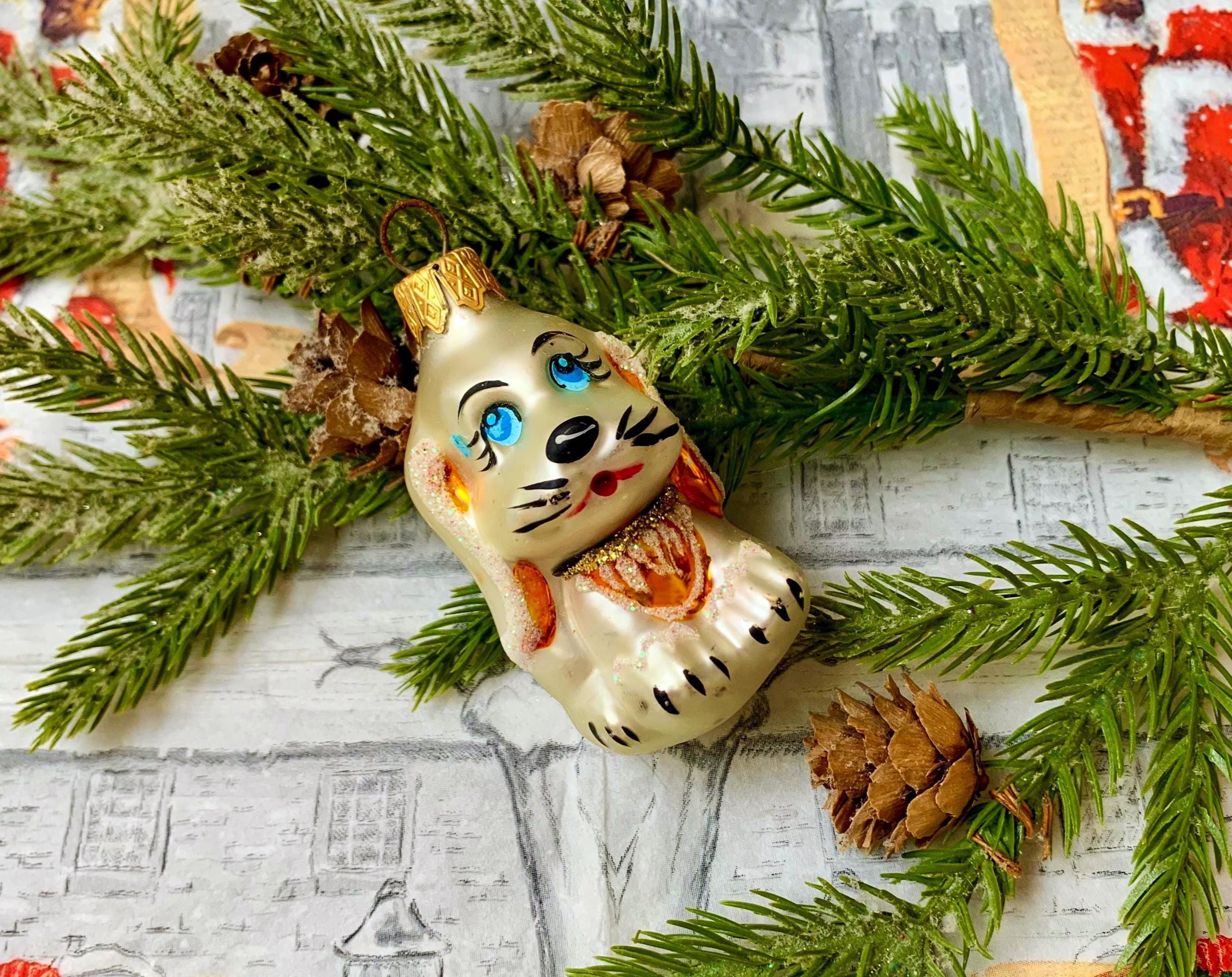 ヴィンテージガラス製犬オーナメント - 手作りクリスマス子犬