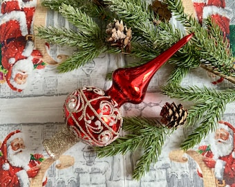 Pointe De Sapin De Noël En Verre Rouge Vintage Garneck - 22,44 Cm - Décoration Festive Pour Intérieur Et Extérieur