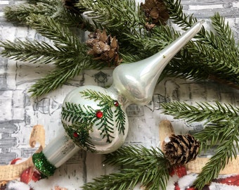 ¡Raro! Adorno navideño de cristal blanco pequeño para la parte superior del árbol, adorno navideño de cristal vintage, adorno hecho a mano, remate de cristal, adorno navideño de cristal 2022
