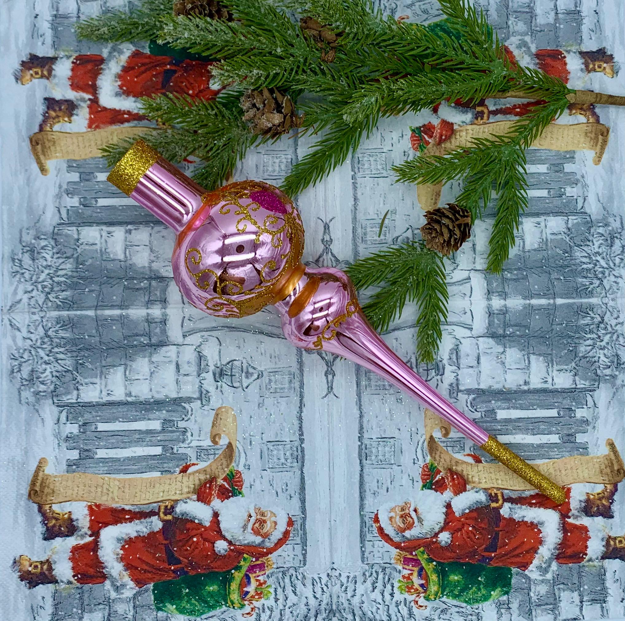 ピンクとゴールドのツリートップ – 27 cm ハンドメイドガラス