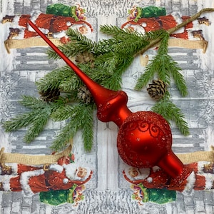 Christmas glass tree topper, Red Winter Glass Home Decor, Gift Ideas, Christmas Gift, Vintage ornaments, Traditional decor, Xmas glass 2024