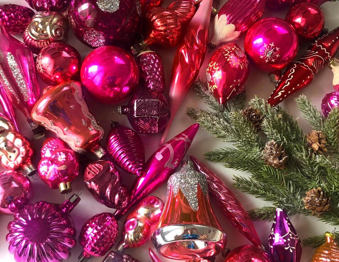 vintage christmas tree Glass Pink Seasonal Ornaments