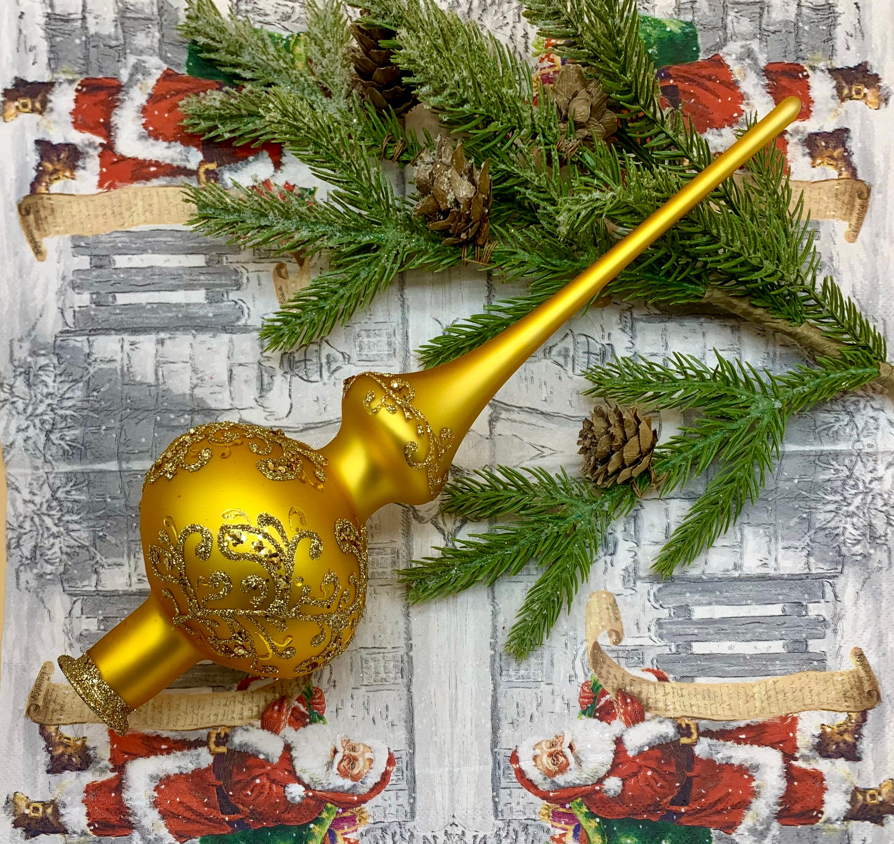 Gold Christmas Glass Tree Topper, Christmas Traditional Decoration