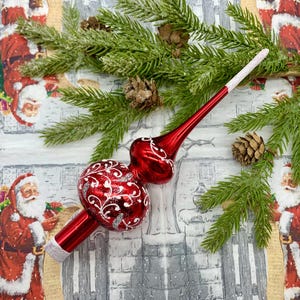 Red Glass Christmas Tree Topper – Hand Blown Finial Ornament – Vintage Holiday Decoration – Christmas Ornament – Glass Tree Top